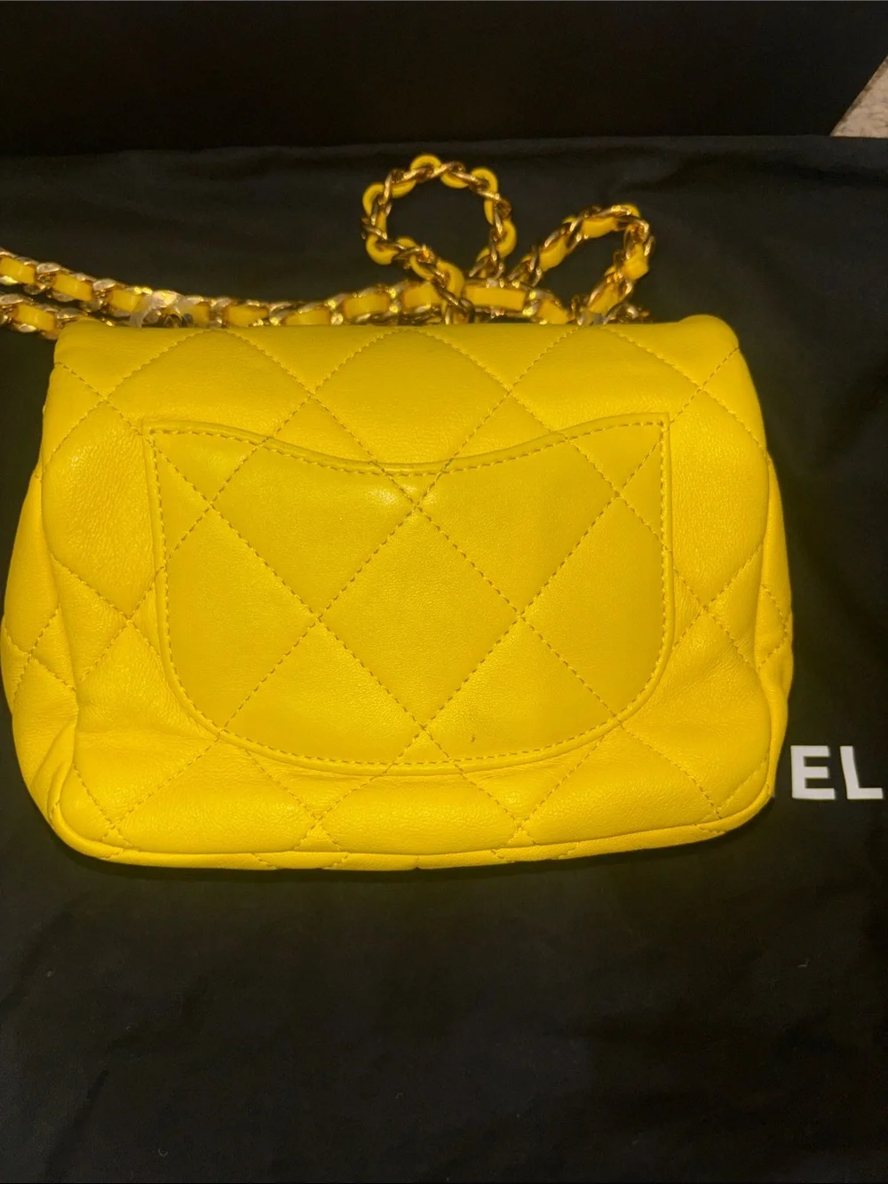 CHANEL Yellow Quilted Lambskin Mini Shoulder Bag with Gold Hardware